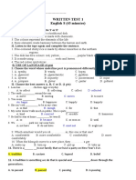 Written Test 1 English 8 (45 Minutes) : D. Collected C. Moves Aa. Happy B. Enough B. Reserved B. Because C. Must Not