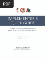 Implementer'S Quick Guide: Alternative Learning System Region X - Northern Mindanao