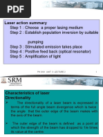 Laser Action Summary: PH 0101 Unit 3 Lecture 2 1