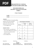 Peperiksaan Pertengahan Tahun 2021 ENGLISH PAPER1 Form 1 Question