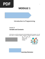 Introduction To Programming: Lesson 5