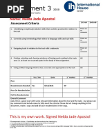 Assignment 3: Name: Nelda Jade Apostol