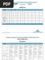 2400 Kcal: Distribución de Equivalentes para Aumento de Masa