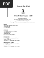 Grade 11 Stationery List 2022