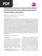 Formulation and Evaluation of Natural Herbal Hair Dye Gel Using Lawsonia Inermis (Henna Leaves) and Skin Irritation Studies in Albino Rats