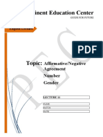 Prominent Education Center: Affirmative/Negative Agreement Number Gender