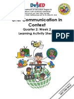 Oral Communication in Context: Quarter 2: Week 2 Learning Activity Sheets