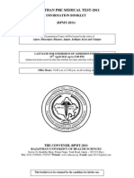 Rajasthan Pre Medical Test-2011: Information Booklet (RPMT-2011)