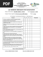 Lac Session Checklist For Facilitation: Name of Facilitator: Date: Subject/Topic/Agenda: Time