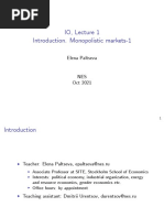 IO, Lecture 1 Introduction. Monopolistic Markets-1: Elena Paltseva