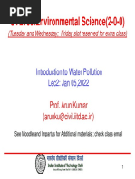 CVL100:Environmental Science (2-0-0) : Introduction To Water Pollution Lec2: Jan 05,2022