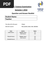 Year 7 SCIENCE Multi Choice. Sem 1 2016