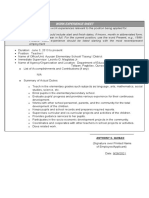 CS Form No. 212 Attachment Work Experience Sheet