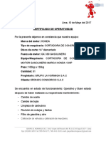 Certificado de Operatividad Cortadora 1