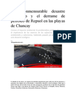 El Inconmensurable Desastre Ecológico y El Derrame de Petróleo de Repsol en Las Playas de Chancay