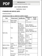 Engine Electrical Service Limits Chart Item Measurement Qualification Standard or New Service Limit