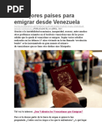 10 Mejores Países para Emigrar Desde Venezuela