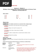 Quarter 2 - Module 6: Writing A Close Analysis and Critical Interpretation of Literary Texts Applying A Reading Approach