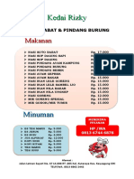 Daftar Menu Kedai Rizky