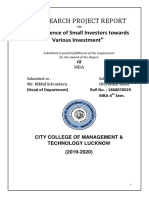 A Research Project Report: A Preference of Small Investors Towards Various Investment