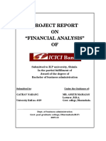 Project Report ON "Financial Analysis" OF: Icici Bank