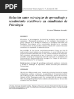 Colombia. Relación Entre Estrategias de Aprendizaje y Rendimiento Académico en Estudiantes de Psicología