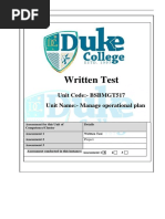 Written Test: Unit Code:-BSBMGT517 Unit Name: - Manage Operational Plan