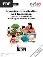 Inquiries, Investigation and Immersion: Quarter 1 - Module 3: Reading On Related Studies