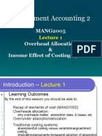 Management Accounting 2: MANG2005 Overhead Allocation & Income Effect of Costing Systems