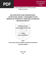 Relacion Entre El Clima Organnizacional, Satisfacción Laboral y Engagement en Una Empresa de Transporte y Monitoreo de Residuos Sólidos en Lima 2017