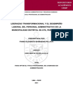 Liderazgo Transformacional y El Desempeño Laboral Del Personal Administrativo de La Municipalidad Distrital de Ate, Periodo 2019