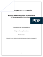 Trabajo de Investigación "Animales en Peligro de Extinción A Causas Del Cambio Climático"