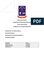 University of Dhaka Department of International Business Course Code: IB-206 Assignment On Financial Statements