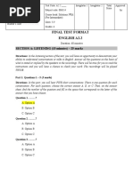 Final Test Format English A2.2: SECTION A: LISTENING (15 Minutes) - 25 Marks