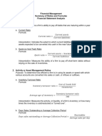 Financial Management Summary of Ratios and Formulas Financial Statement Analysis 1. Liquidity Ratios