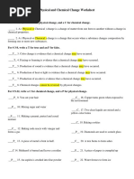 Physical and Chemical Change Worksheet