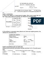 Thí sinh lưu ý: a. Làm bài trên Phiếu Trả Lời (Answer sheet) b. Nộp bài làm