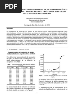 Determinación de Cloruro en Orina y en Un Suero Fisiológico Mediante Metodo Argentometrico y Método de Electrodo Selectivo de Iones Cloruro