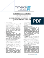 Short Answer Questions / 2 Mark Question With Answers: Marketing Management