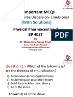 26 Important MCQS: Unit - Iii (Coarse Dispersion-Emulsions)