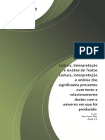 Aula 11 Leitura, Interpretação e Análise de Textos Leitura, Interpretação