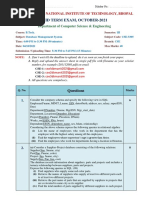 Mid Term Exam, October-2021: Department of Computer Science & Engineering