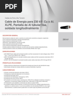 Cable de Energía para 230 KV: Cu o Al. XLPE, Pantalla de Al Tubular Lisa, Soldada Longitudinalmente