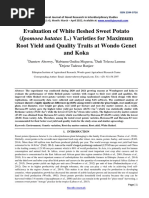 Evaluation of White Fleshed Sweet Potato (Ipomoea Batatas L.) Varieties For Maximum Root Yield and Quality Traits at Wondo Genet and Koka