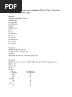 Algebraic Expressions and Identities Class 8 Extra Questions