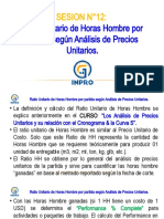 Clase 12 Ratio Unitario de Horas Hombre Por Partida Según Análisis de Precios Unitarios.