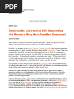 LRL Recommended by Andrés E. Jiménez Montoya - Democratic Leadership Still Supporting The House's Only Anti-Abortion Democrat