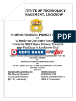 A Study On Customer Awareness Towards HDFC Bank Money Transfer App-PayZapp in Lucknow City