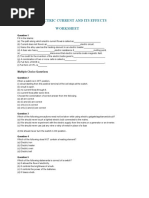 Electric Current and Its Effects Worksheet: Multiple Choice Questions