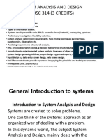 System Analysis and Design Cosc 314 (3 Credits) : General Systems Concepts